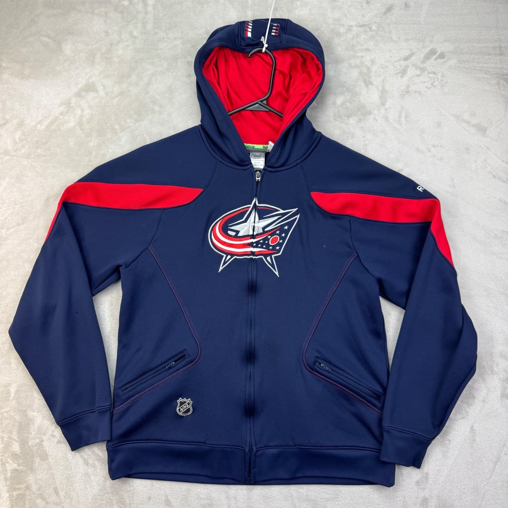 Reebok Columbus Blue Jackets NHL Center Ice Full Zip Hoodie Mens Large Navy Blue
